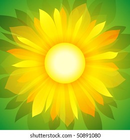 Sunflower on green background. EPS10 vector.