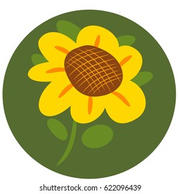 Sunflower On Green Background Illustration