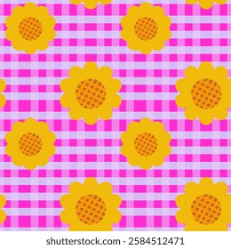 Sunflower on pink background , Fabric pattern , Wrapping paper , Notebook cover , Phone case