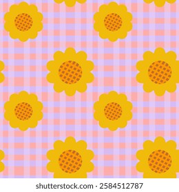 Sunflower on pink and purple background , Fabric pattern , Wrapping paper , Notebook cover , Phone case