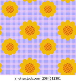 Sunflower on purple background , Fabric pattern , Wrapping paper , Notebook cover , Phone case