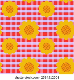 Sunflower on red background , Fabric pattern , Wrapping paper , Notebook cover , Phone case