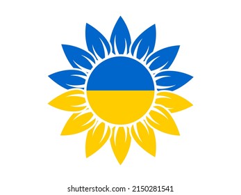 Sunflower on a white background with blue and yellow petals. The sunflower flower has become the official symbol of the Day of Remembrance of the Defenders of Ukraine. Vector.