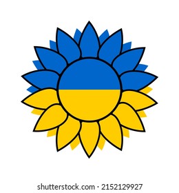 Sunflower on a white background with blue and yellow petals and a black outline. The sunflower flower has become the official symbol of the Day of Remembrance of the Defenders of Ukraine. Vector.