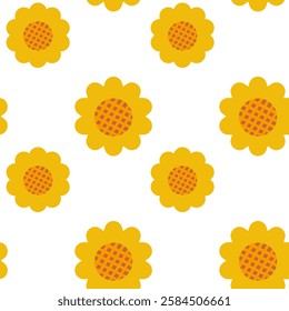 Sunflower on white background , Fabric pattern , Wrapping paper  , seamless pattern 