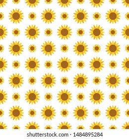 Sunflower on a white background seamless pattern. Vector flat illustration. Design for fabric, textile, wrapping paper, postcard.