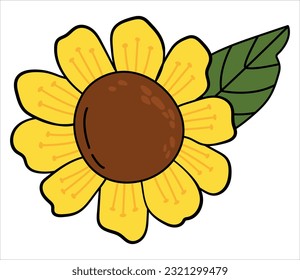 Sonnenblume auf weißem, isoliertem Hintergrund. Cartoon-Stil.