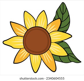 Girasol en un fondo blanco aislado. Estilo de caricatura.
