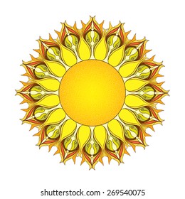 Sunflower ornament in a circle.
