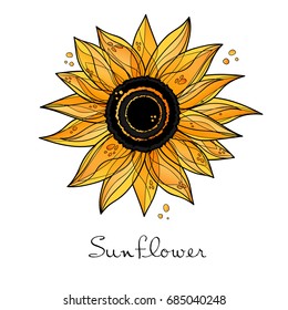 sunflower ornate illustration isolated on white