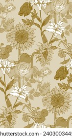Sunflower and other flowers. Seamless pattern. Suitable for fabric, wrapping paper and the like