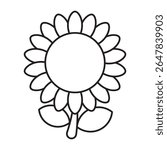 Sunflower outline icon isolated on white background