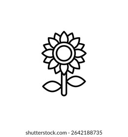 Sunflower Outline Icon With Petals And Stem On Transparent View
