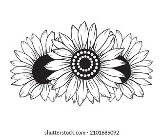 Sunflower Outline Sunflower Line Art Floral Stock Vector (Royalty Free ...