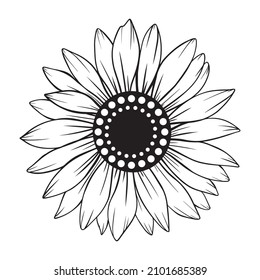 Sunflower Outline, Sunflower Line Art, Floral Line Drawing, black and white sunflowers vector illustration