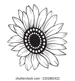 Sunflower Outline, Sunflower Line Art, Floral Line Drawing, black and white sunflowers vector illustration