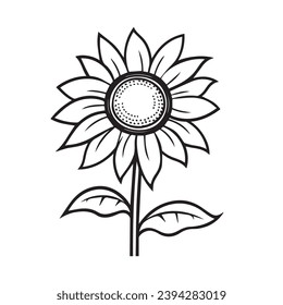 Sunflower Outline, Sunflower Line Art, Floral Line Drawing, black and white sunflowers vector illustration