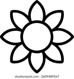 A Sunflower in Outline Style with a Large Circular Center Vector Silhouette Design