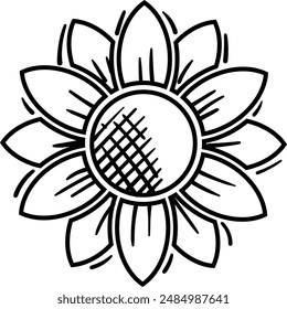 Ilustración vectorial con contorno de girasol. Dibujo de girasol
