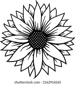 Sunflower Outline Vector, Summer Floral, Flower Clipart, Mandala Shirt, Sunflower Template