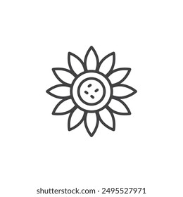 Sunflower outlined icon isolated on white background