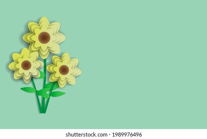 Sunflower in paper cut style , copy space paper cut style ,paper art style, flat-style vector illustration.