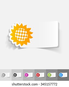 sunflower paper sticker with shadow. Vector illustration
