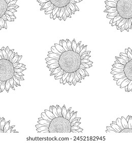 Sunflower pattern background. Handrawn of sunflower pattern. Doodle sunflower pattern background. Retro 90s Sunflower Seamless Pattern.