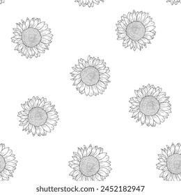 Sunflower pattern background. Handrawn of sunflower pattern. Doodle sunflower pattern background. Retro 90s Sunflower Seamless Pattern.