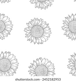 Sunflower pattern background. Handrawn of sunflower pattern. Doodle sunflower pattern background. Retro 90s Sunflower Seamless Pattern.