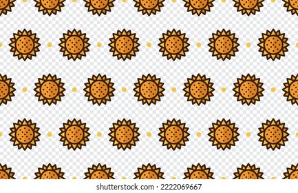 Sunflower pattern with cartoon sunflowers. Seamless sunflower background. Summer and spring seamless pattern with flat style sunflowers. Vector illustration