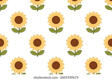 Sunflower pattern. Hello spring. Vector illustration in flat style.