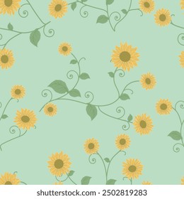 Sunflower pattern on mint green background. Gives a sweet and classic feeling