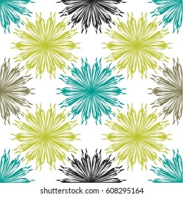 Sunflower pattern in teal, brown, green and black