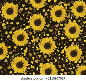 Sunflower Pattern Vector illustration. Sunflower with Heart Isolated on white background.