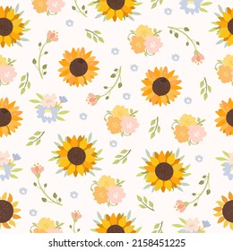 Sunflower pattern. Vector seamless pattern flowers and sunflowers. pastel background