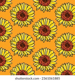 Sunflower pattern. Yellow daisy on off orange background. Perfect ornament for fashion fabric or other printable covers.