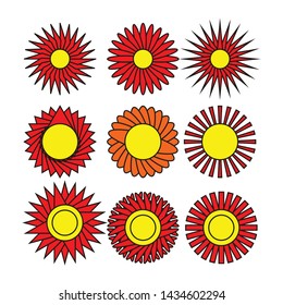 Sunflower plant icons isolated on white background. Vector flat beautiful sunflowers