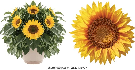 sunflower plant isolated on white background