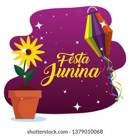 sunflower plant with lantern to festa junina