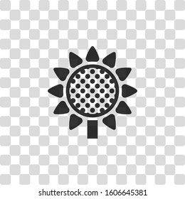 Sunflower, plant. Nature icon. Black symbol on transparency grid