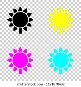 Sunflower, plant. Nature icon. Colored set of cmyk icons on transparent background