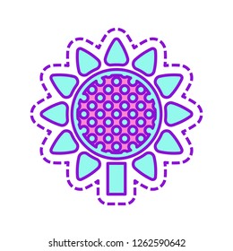 Sunflower, plant. Nature icon. Colored sketch with dotted border on white background