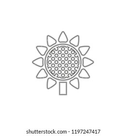 Sunflower, plant. Nature icon. Dotted outline silhouette with shadow on white background