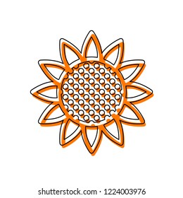 Sunflower, plant. Nature icon. Isolated icon consisting of black thin contour and orange moved filling on different layers. White background