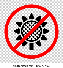Sunflower, plant. Nature icon. Not allowed, black object in red warning sign with transparent background