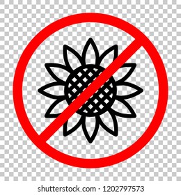 Sunflower, plant. Nature icon. Not allowed, black object in red warning sign with transparent background