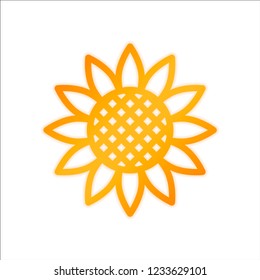 Sunflower, plant. Nature icon. Orange sign with low light on white background