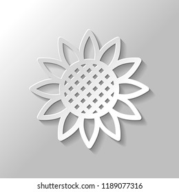 Sunflower, plant. Nature icon. Paper style with shadow on gray background
