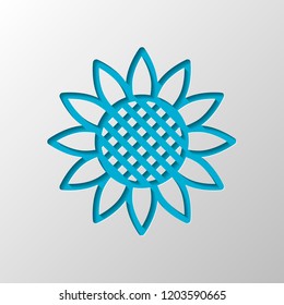 Sunflower, plant. Nature icon. Paper design. Cutted symbol with shadow
